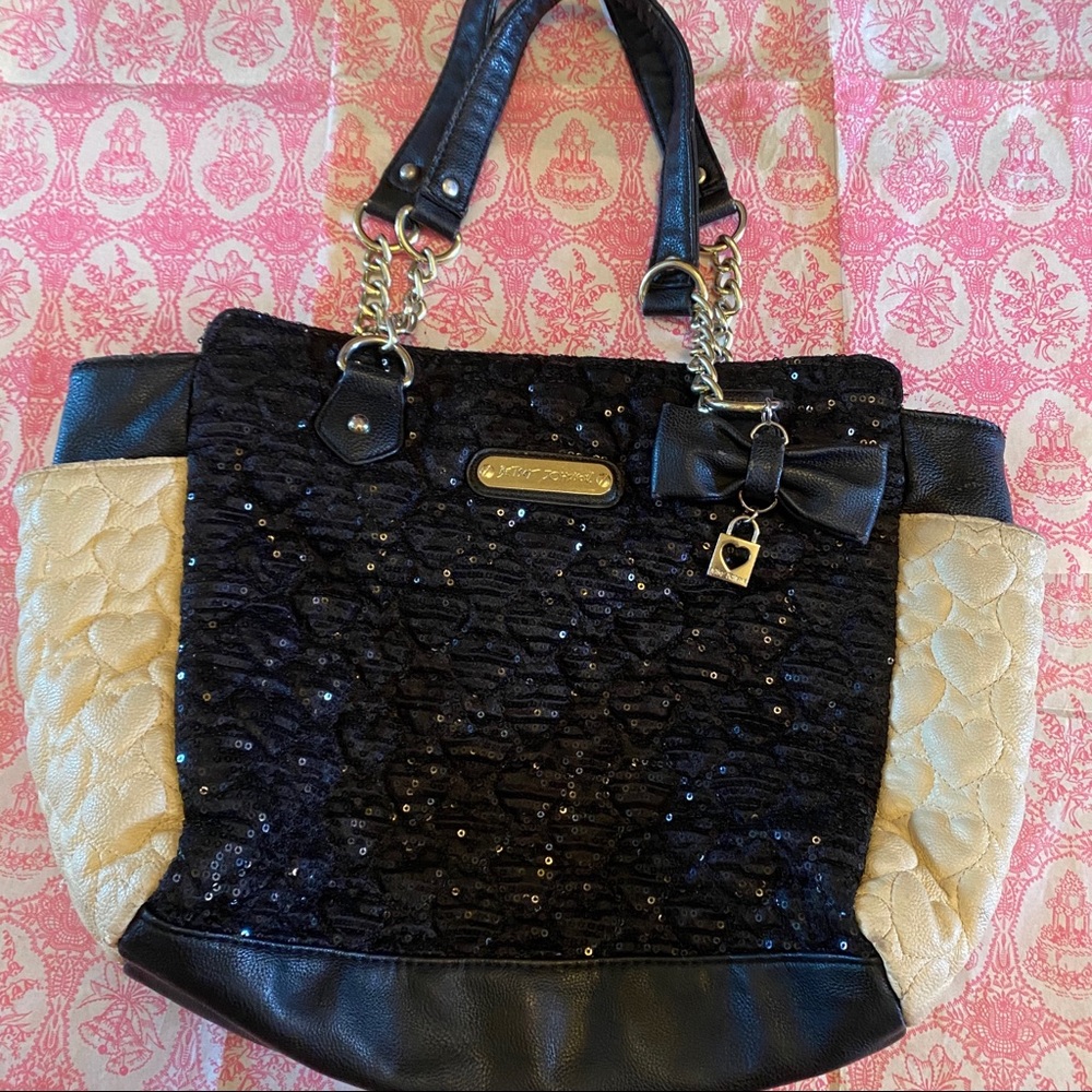 Betsey Johnson Purse Sequin Black Creme